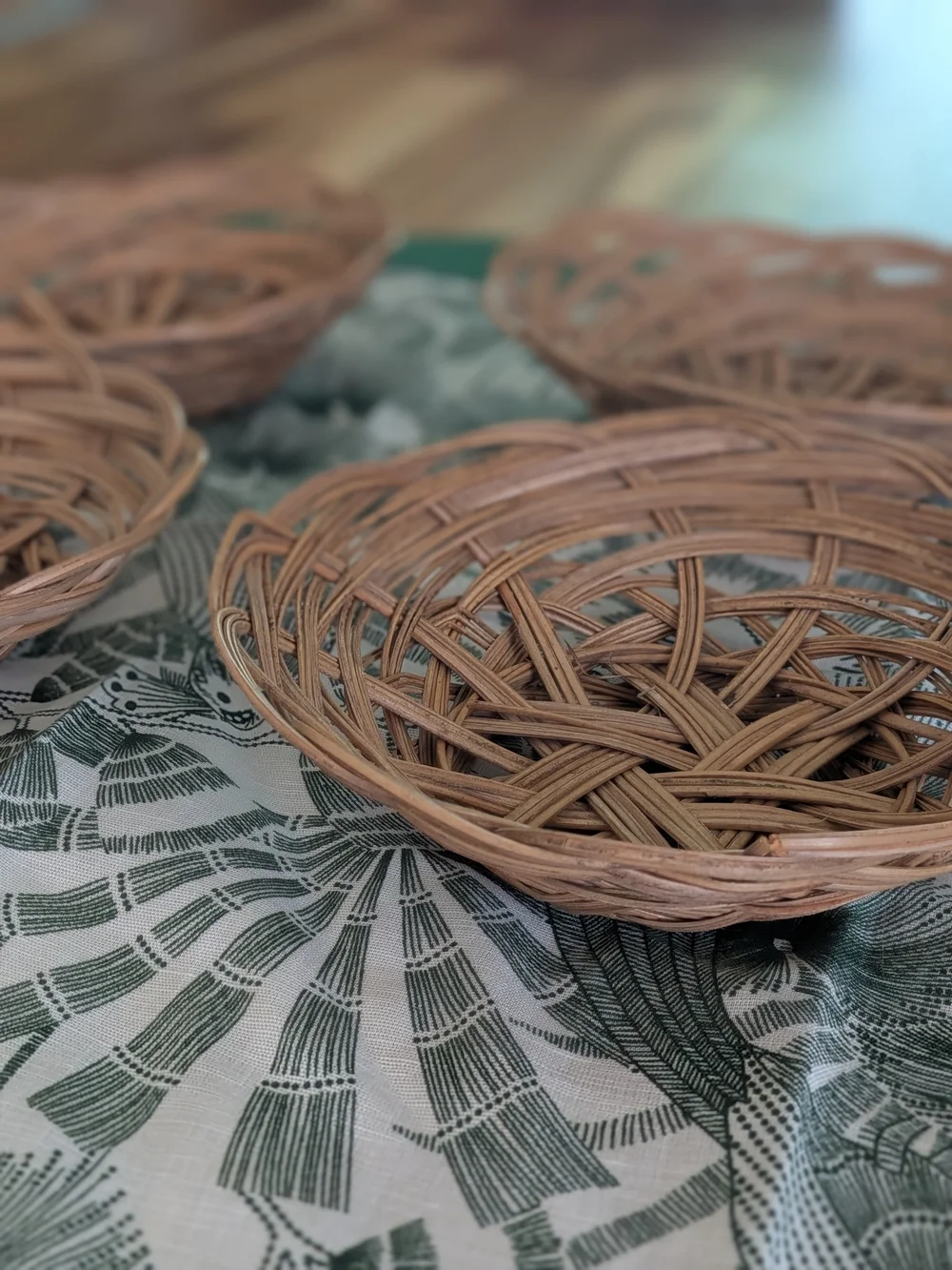 Woven Wicker Wine Glass Coasters / Small Baskets/Plant Tray - Set of 4